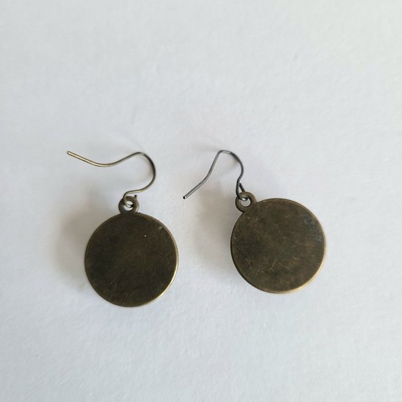 Brass round earrings with pictures of birds. - Picture 5 of 5